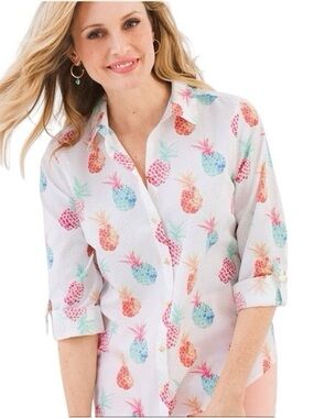 Chicos Pineaple 100% Cotton Wrinkle Free Top size: 0